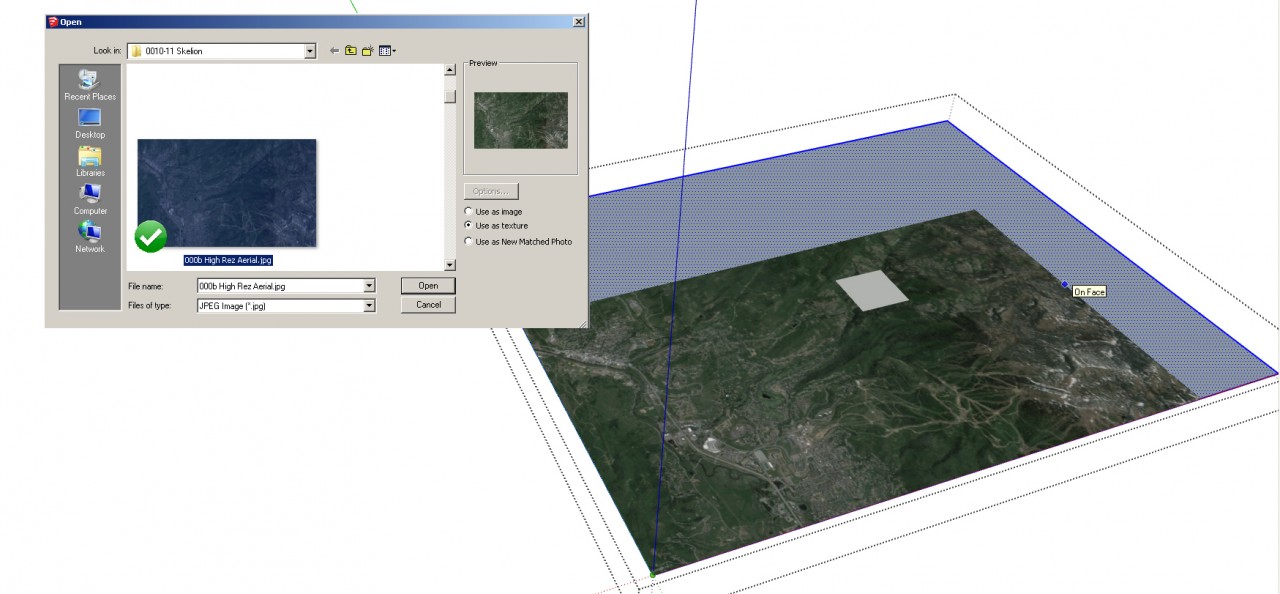 SketchUp Skelion Extension. Place the aerial on the surface drawn under the terrain